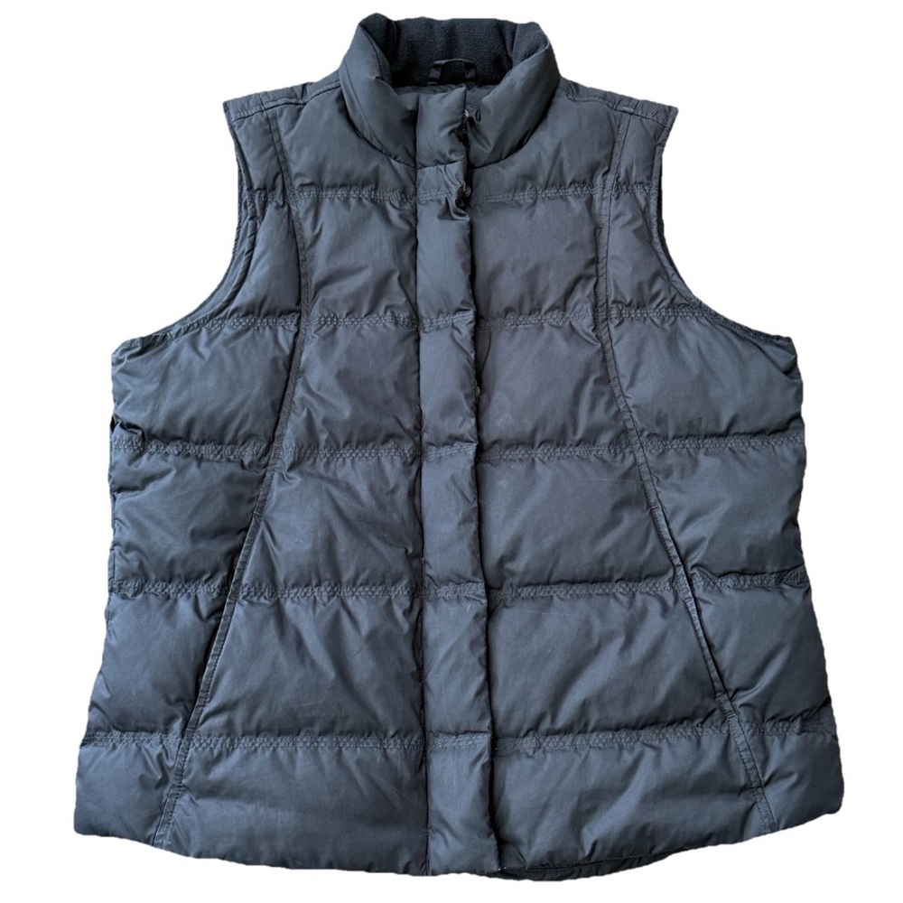 Eddie Bauer Black Vest Women Large Goose Down Quilted  Zip Puffer Style 4571‎